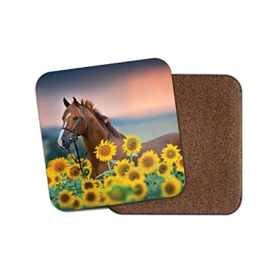 Image of 1 x Red Chestnut Stallion Coaster Horse Pony Sunflowers Equestrian Fun #15674