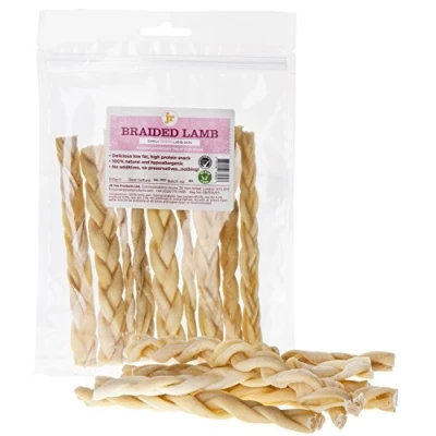Image of JR Pet Products 200g Braided Lamb Skin (Approx 20 Sticks) 6&quot; Inch Natural Dog Treat Chew Gluten &amp; Grain Free