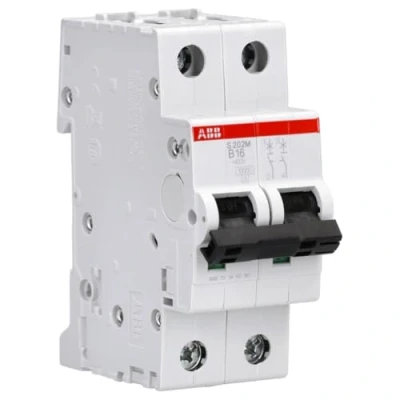 Image of ABB S202M B16 Miniature Circuit Breaker, 2 Pole, Type B, 10/15kA Breaking Capacity, 16 Amp Current (2CDS272001R0165)