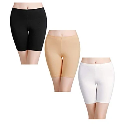 Image of wirarpa Ladies Safety Boxer Shorts Cotton Invisible Seamless Anti Chafing Underwear 3 Pack Women&#039;s Boy Leggings for Under Dresses Beige Size 24 26