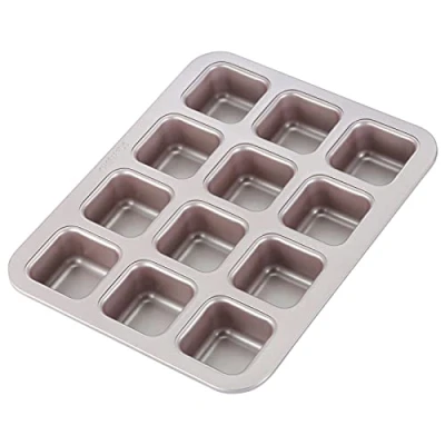 Image of CHEFMADE Brownie Cake Pan, 12 Cavity Non Stick Square Muffin Pan Blondie Bakeware for Oven Baking (Champagne Gold)