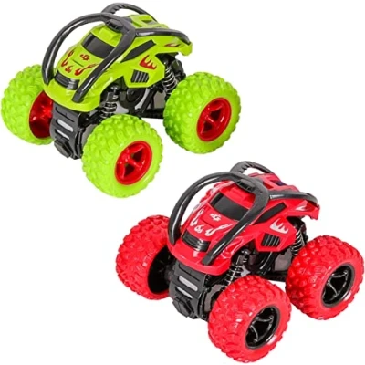 Image of m zimoon Monster Trucks, Pull Back Car Toys 360 Rotation Off road Friction Powered Vehicle Toy for 3 10 Year Old Boys Girls Kids Birthday Xmas Gift (2 Pack, Green Red)