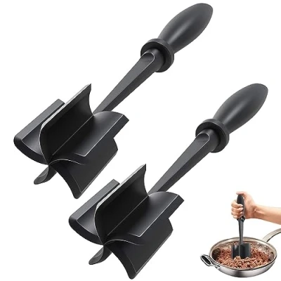 Image of 2pcs Mince Meat Masher Heat Resistant Chopper with Non Slip Handle Multifunctional and Mix Hamburger Nylon Ground Beef for Meat, Minced Butter, Potato