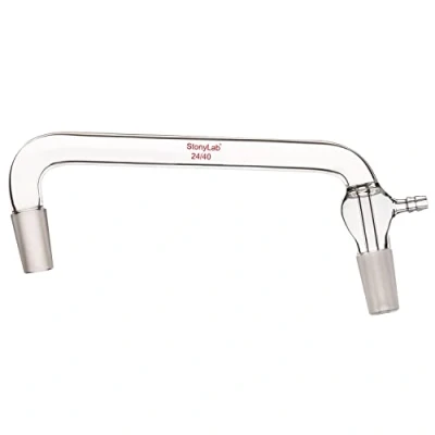 Image of stonylab Glass Vacuum Distilling Adapter, Borosilicate Distillation Adapter 75 Degree and 105 Bent with 24/40 ST Inner Joints Serrated Tubulation, 200 mm Length