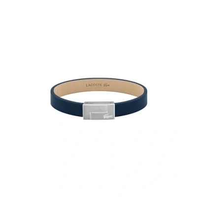 Image of Lacoste Men&#039;s TRAVELER Collection Leather Bracelet Blue 2040072