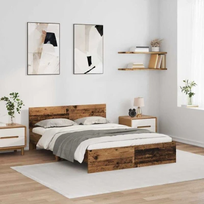 Image of vidaXL Bed Frame with Headboard Old Wood 140 x 200 cm Engineered