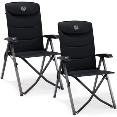 Image of TIMBER RIDGE Folding Camping Chairs 2 Set for Adults Adjustable Heavy Duty Outdoor Chair 4 Position, High Back Oversized Garden Recliner Luxury Dining Beach Picnic, Support 150kg, Black