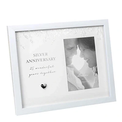 Image of Amore White Wooden 25th Silver Wedding Anniversary Photo Frame 4&#039; x 6&#039; AM11825