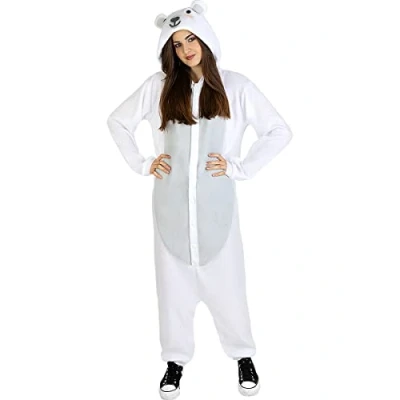 Image of Funidelia Onesie Polar Bear Costume for men and women Animals, Costumes adults, accessory fancy dress &amp; props Halloween, carnival parties Size S M White