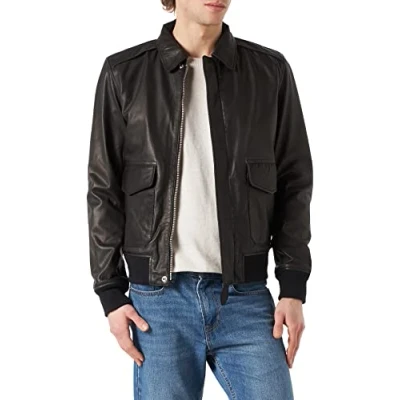 Image of Schott NYC Men&#039;s LCFLYVINT Leather Jacket, Black, XL