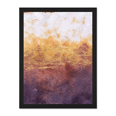 Image of Wee Blue Coo Abstract Purple Yellow Gold Watercolour Large Framed Art Print Wall Poster 18x24 inch