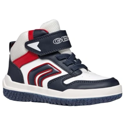 Image of Geox Buzzerlight Hightop trainers for kids, Size: 10K, Navy/white Imitation leather/ textile