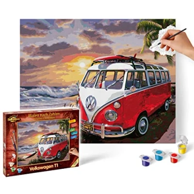 Image of Schipper 609130861 Vehicle Numbers Volkswagen T1 Pictures for Adults, Includes Brush and Acrylic Paints, 40 x 50 cm, Multicoloured, Mittel