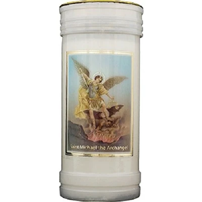 Image of St. Michael candle 72 hour burn Prayer Saint Catholic 15cm White