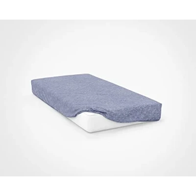 Image of NightComfort 100% Jersey Cotton Knitted Cot Bed Fitted Sheet Mattress Cover, Light Blue, 140xm x 70cm (Cot Size)