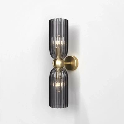 Image of Maytoni Antic Modern 2 Light Up &amp; Down Wall Lamp Gold, Grey Shade, E14