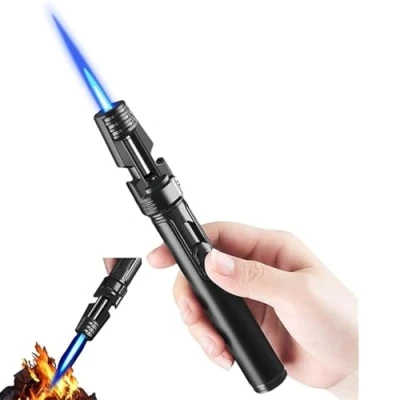 Image of Windproof Jet Flame Lighter, Torch Lighter with Bottle Opener, Adjustable Refillable Butane Gas for Candle Campfire BBQ Baking, Camping(Black)