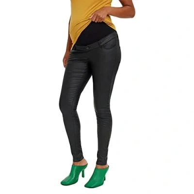 Image of MAMALICIOUS Women&#039;s Vmmseven SS Smooth Noos Pants Trousers, Black/Detail: Coated, L