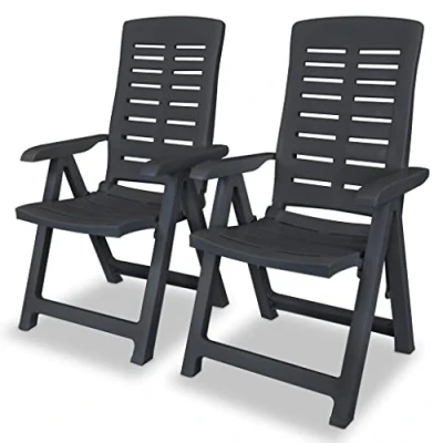 Image of vidaXL Reclining Garden Chairs Set of 2, Durable Plastic Construction, 4 Positions, Foldable Design, Lightweight and Weather Resistant Anthracite