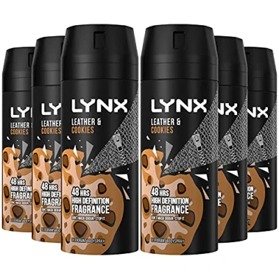 Image of 6 Pack of 150ml Lynx Leather &amp; Cookies 48hrs High Definition Fragrance Deodorant Bodyspray
