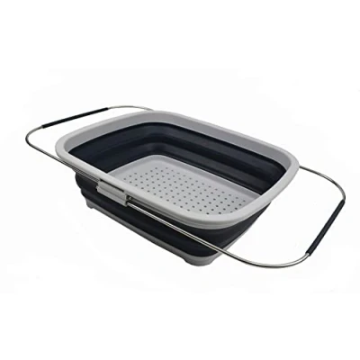 Image of SAMMART 8L Expandable &amp; Collapsible Plastic Dish Drainer Foldable Drying Rack Portable Dinnerware Organizer Space Saving (Grey/Slate Grey, 1)