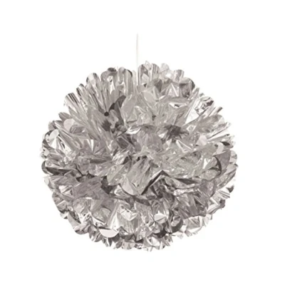Image of Metallic Silver Hanging Paper Tissue Pompom (40cm) 1 Piece Vibrant Solid Color Party Decoration for Birthdays, Weddings, Baby Showers, and Events