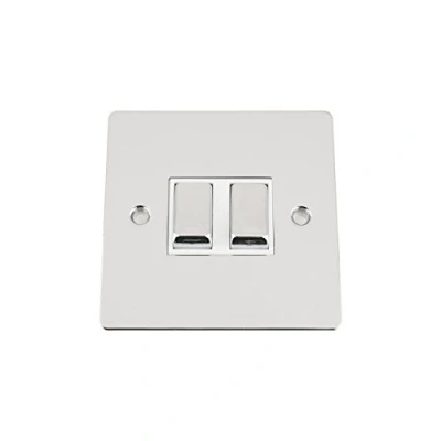 Image of Light Switch Double 2 Gang Polished Chrome Flat White Insert Metal Rocker 10 Amp Way