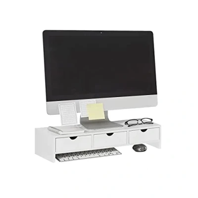 Image of SoBuy BBF03 W, Monitor Stand Computer Screen Riser Desk Organizer with 3 Drawers