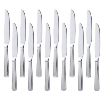 Image of Meisha Harley Pattern Dinner Knives, 18/0 Stainless Steel, Mirror Finish Design, Silver Cutlery Set, Ideal for Home &amp; Restaurant (Pack of 12)