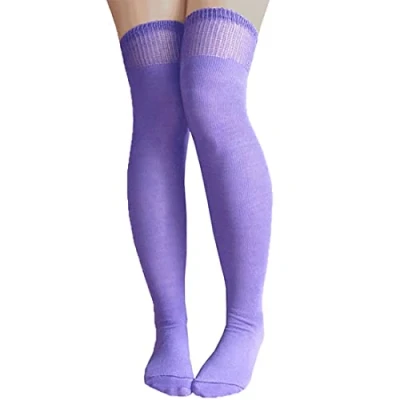 Image of Stripey Striped Overknee Over the Knee Long Socks (Plain Lilac One Size)