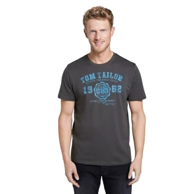 Image of TOM TAILOR Men&#039;s T Shirt with Logo Print 1008637, 10899 Tarmac Grey, XL