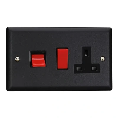 Image of Varilight Urban 45A Cooker Panel with 13A DP Switched Socket Red Rocker Matt Black (Standard Plate)