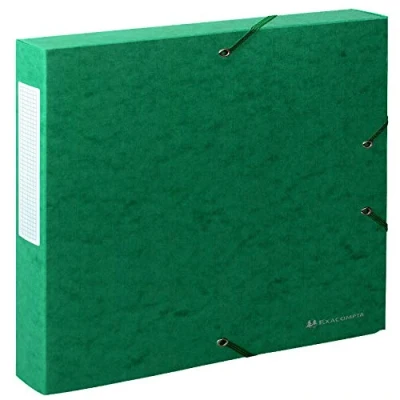 Image of Exacompta Ref 50813E Scotten Filing Box 250 x 330mm in Size, Suitable for Holding A4 Documents, 40mm Spine, 600gsm Genuine Pressboard, Spine Label Green