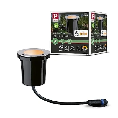 Image of Paulmann 94588 LED outdoor recessed floor luminaire Smart Home Zigbee 1m IP65 white light control round 1x4.6W dimmable black, stainless steel 2000K