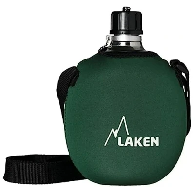Image of LAKEN Clasica 1 Litre Water Canteen, Aluminum Camping Bottle with Neoprene Pouch and Strap, Narrow Mouth, Leak Proof, BPA Free, Green