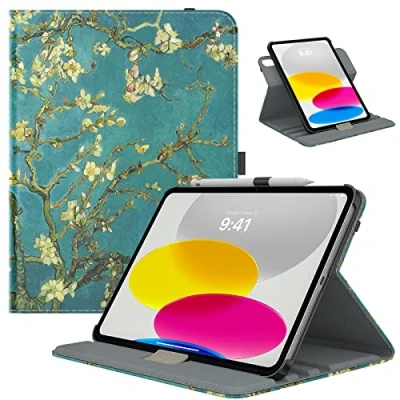 Image of TiMOVO Rotating Case for iPad 10th Generation 2022, 10.9 inch Case, 90 Degree Smart Stand Cover 10, Protective Leather with Stylus Loop Design Apricot Blossom