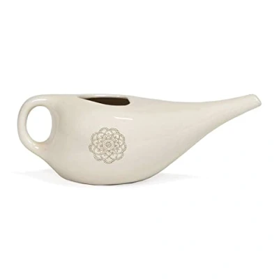 Image of Ruth White Yoga Products Ceramic Nasal Neti Pot with Mandala Pattern (Cream)
