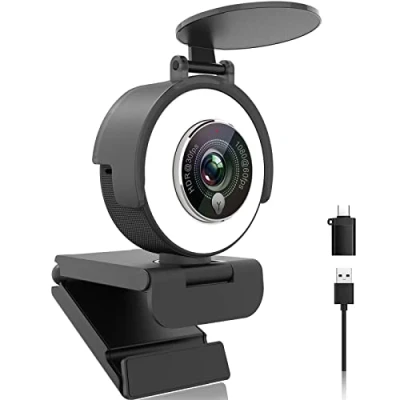 Image of Angetube 1080p Webcam with Ring Light for Streaming: USB 60FPS Web Camera Microphone HDR Enabled HD Auto Correction Cam Adjustable FOV, Teams, Zoom, PC/Laptop/Mac/Desktop