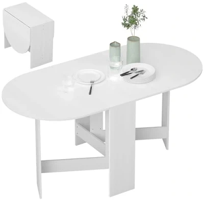 Image of HOMCOM Folding Dining Table, Drop Leaf Table for Small Spaces, Oval Tabletop Room, Ash Wood Effect