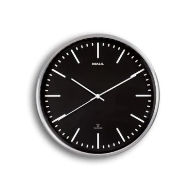 Image of Maul MAULfly Wall Clock Brushed Aluminium 305 mm Radio Synchronised Time Keeping Mechanism Black