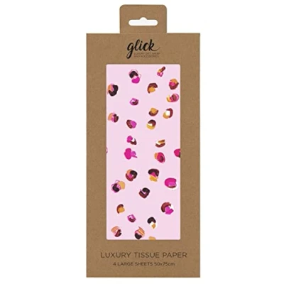 Image of Glick Four Sheets of Leopard Spots Tissue Paper, Each Sheet 750mm x 500mm, for Gift Wrapping, Birthday, TPL129, Pink, PS