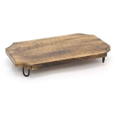 Image of Carousel Home and Gifts Kitchen Wooden Cutting Chopping Board On Legs 40x25cm Beautiful Mango Wood Or Serving Platter