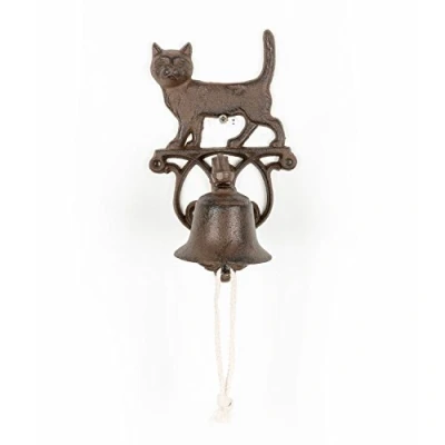 Image of HOMESCAPES Cast Iron Hanging Doorbell with Cat Decoration and Wall Bracket Traditional Style Rustic Door Bell