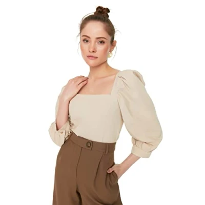 Image of Trendyol Women Slim fit Basic Square Collar Woven Blouse