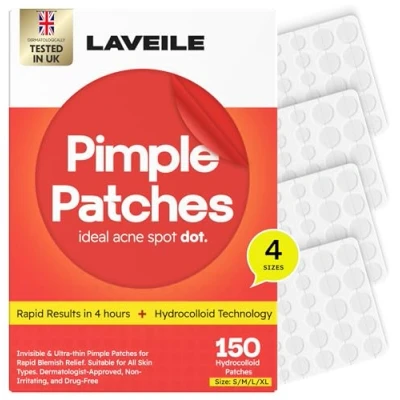 Image of Laveile Pimple Patches 150 Hydrocolloid Spot for Acne, Zits &amp; Blemishes with Tea Tree Oil, Calendula Oil Salicylic Acid, 4 Sizes All Skin Types Treatment Blemish Stickers