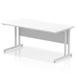 Image of Impulse 1600 x 800mm Scalloped Edge Straight Office Desk White Top Silver Cantilever Leg