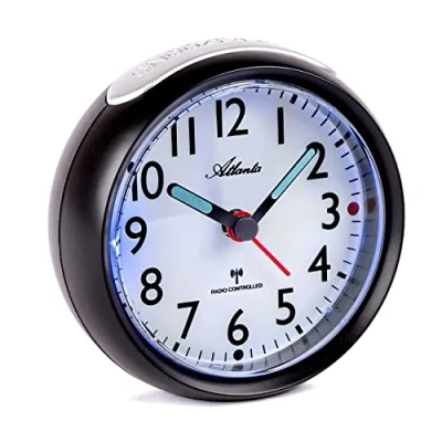 Image of Atlanta 1850 7 Wireless Alarm Clock Desk without Ticking with Night Light Analogue Black