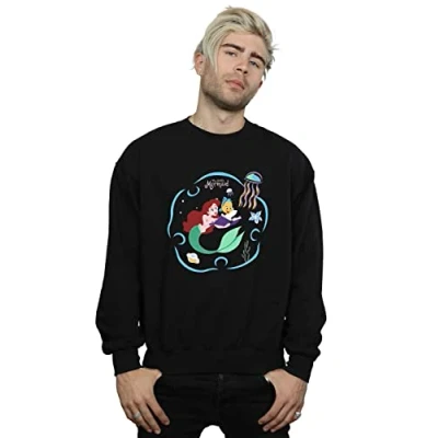 Image of Disney Men&#039;s The Little Mermaid Reading A Book Sweatshirt Black Large