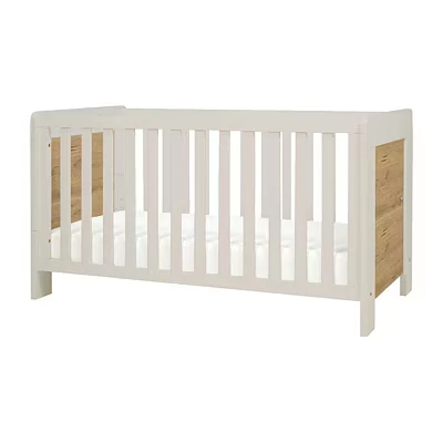 Image of Tutti Bambini Alba Mini Baby Cot Bed 3 in 1 Wooden Crib, Toddler &amp; Day Bed, Convertible Adjustable Base, From Birth to 6 Years, White (120 cm x 60 cm) Sand/Oak