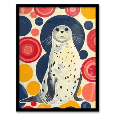 Image of Artery8 Seal Standing Portrait Colourful Circles Fun Cute Living Room Artwork Framed Wall Art Print 18X24 Inch